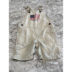 OSHKOSH B’Gosh Overall Shorts Khaki Tan USA 🇺🇸 Flag American Size 24 Months